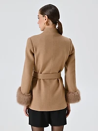 Short Coat with Fur-effect Inserts