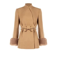 Short Coat with Fur-effect Inserts