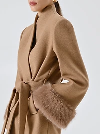 Short Coat with Fur-effect Inserts