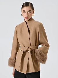 Short Coat with Fur-effect Inserts