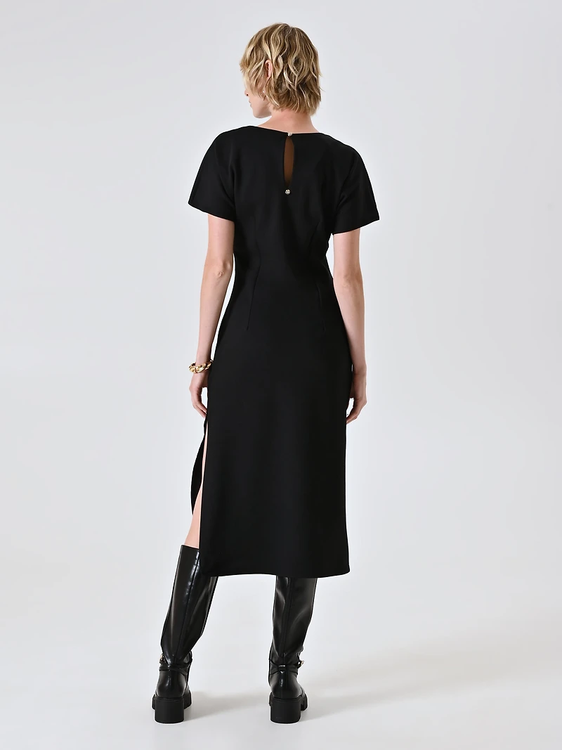 Midi Milano-Stitch Sheath Dress with Knot