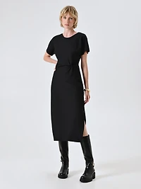 Midi Milano-Stitch Sheath Dress with Knot