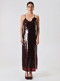Robe bordeaux recouverte de paillettes