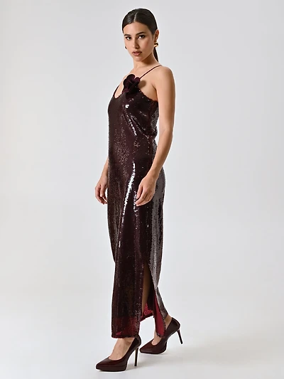 Burgundy Dress Covered Sequins
