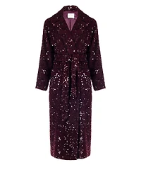 Maxi Burgundy Coat Bouclé Wool and Sequins