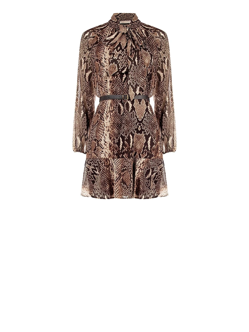 Snake-Print Dress with Tie