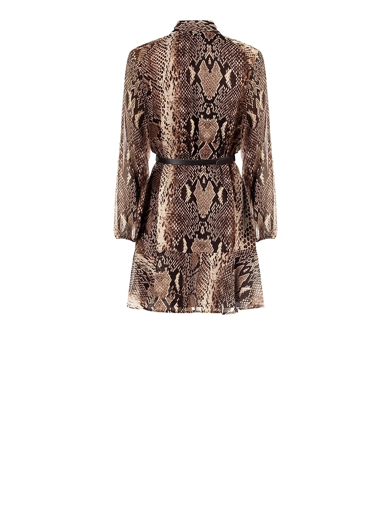 Snake-Print Dress with Tie