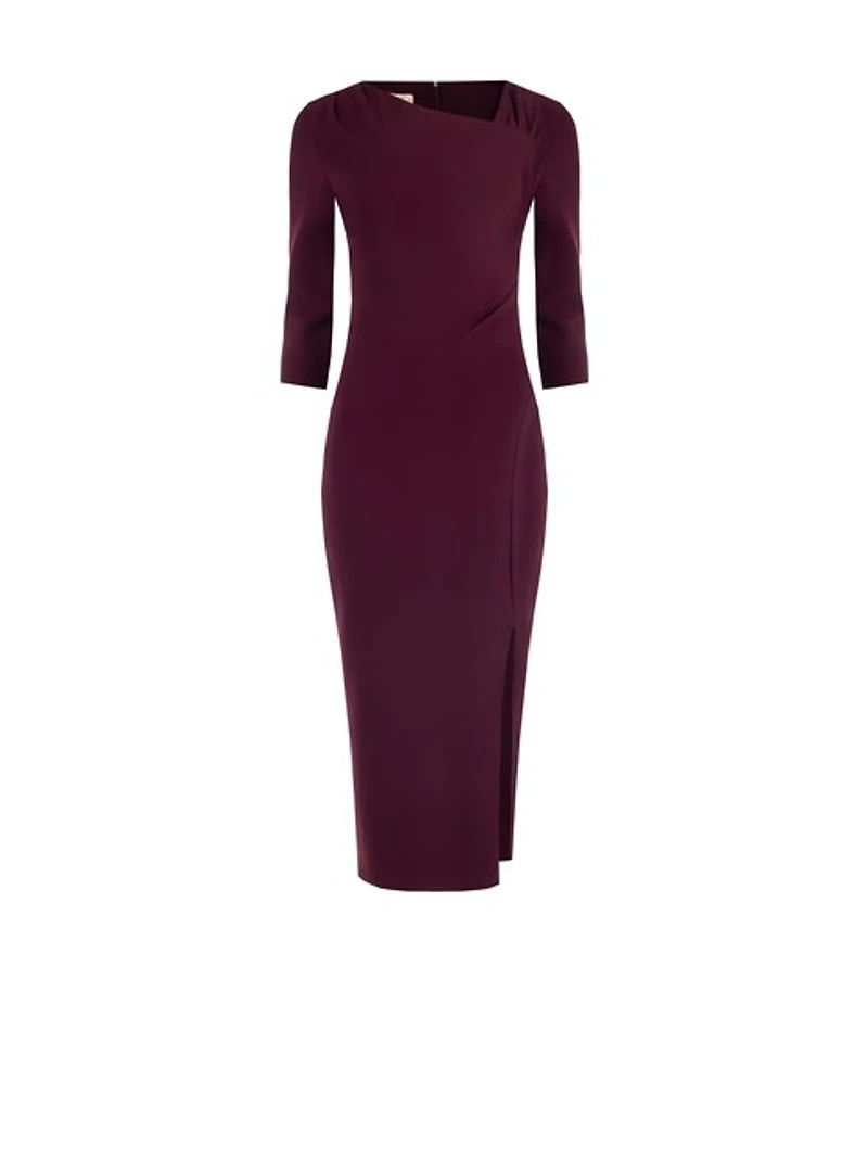 Robe fourreau midi bordeaux
