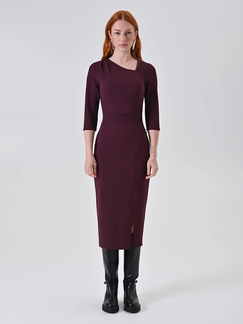 Robe fourreau midi bordeaux