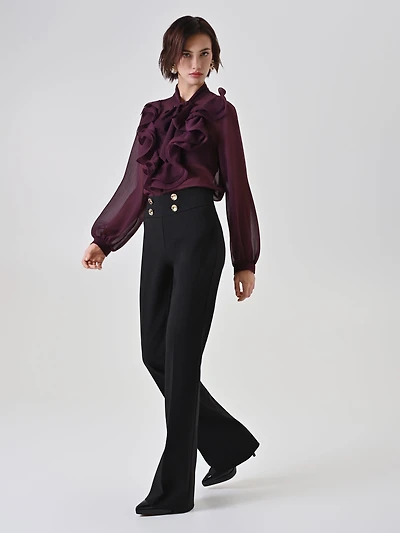 Flared Trousers with Gold Buttons