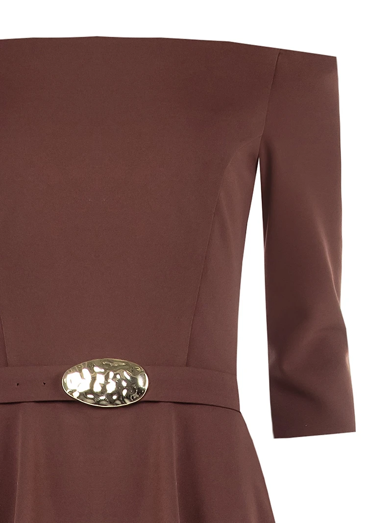 Belted Red Midi Dress Woman