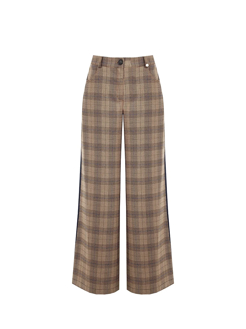 Plaid and Denim Palazzo Trousers