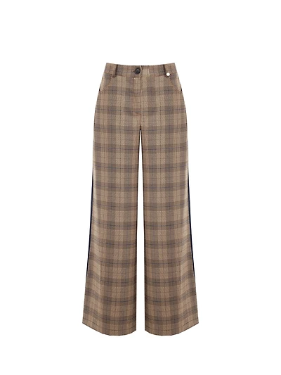 Plaid and Denim Palazzo Trousers