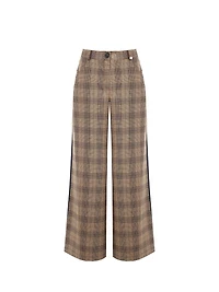 Plaid and Denim Palazzo Trousers