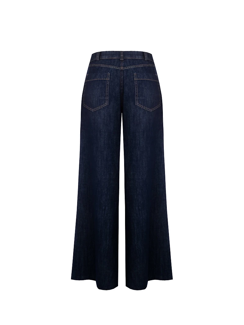 Plaid and Denim Palazzo Trousers