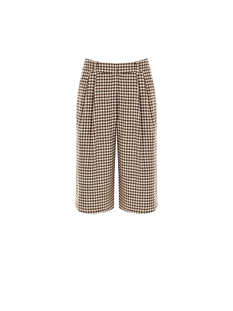 Checked Wide-Leg Culotte Shorts