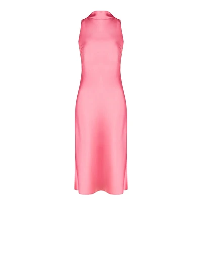 Sleeveless High Neck Satin Midi Dress