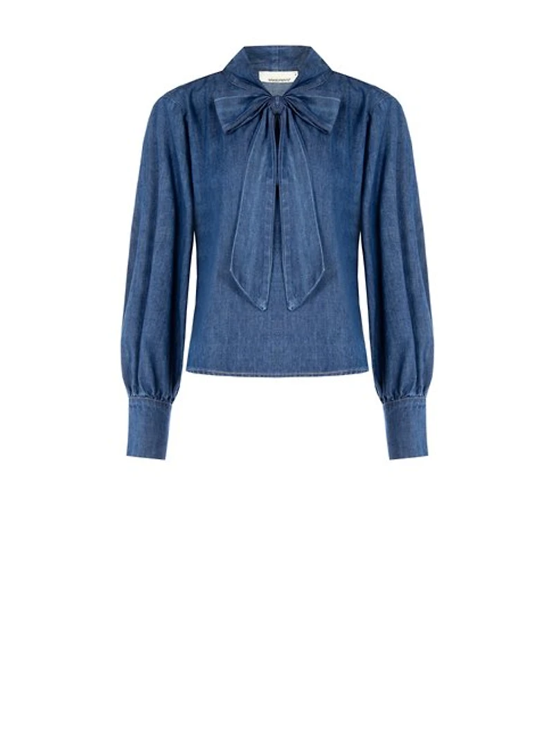 Denim Bow Tie Blouse