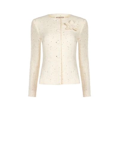 Tweed Jacket with Floral Appliqué