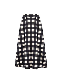 Jupe midi à carreaux volume