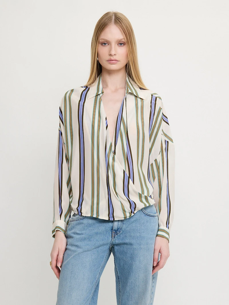 Striped Wrap Blouse