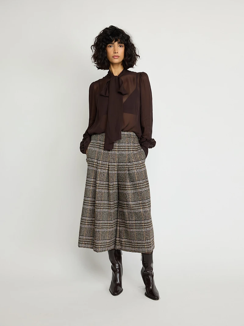 Wide-Leg Glen Plaid Trousers