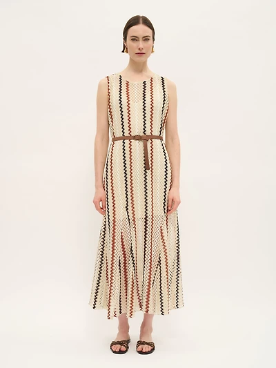 Zigzag Textured Knit Dress with Belt