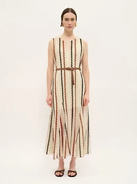Zigzag Textured Knit Dress with Belt
