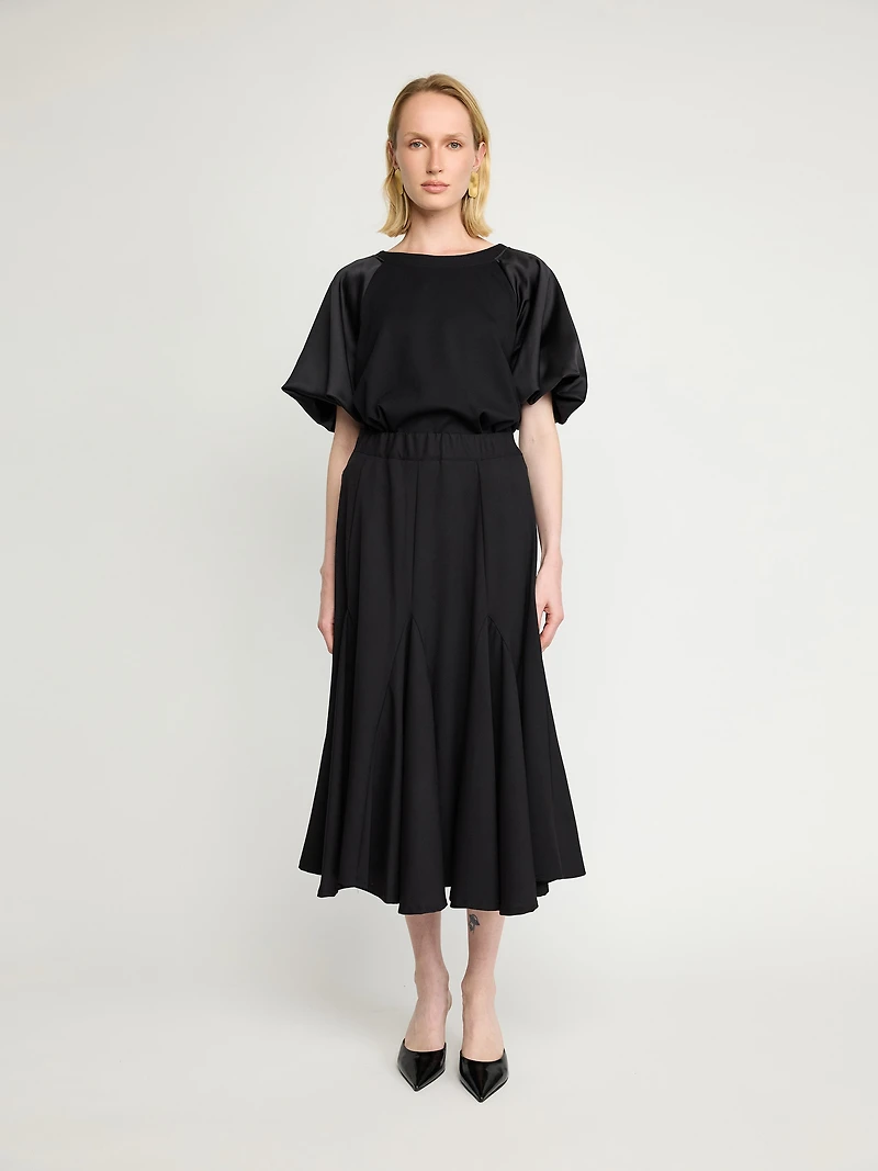 Flared Midi Skirt with Tailored Panels