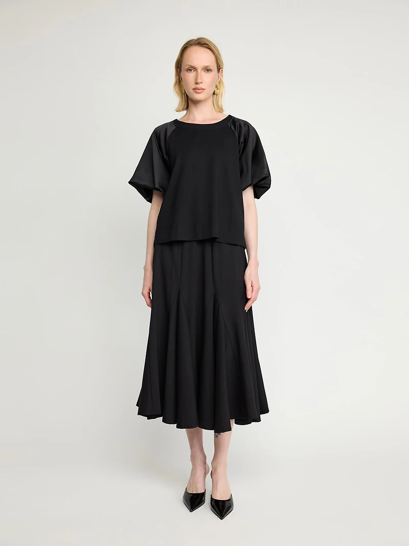 Flared Midi Skirt with Tailored Panels