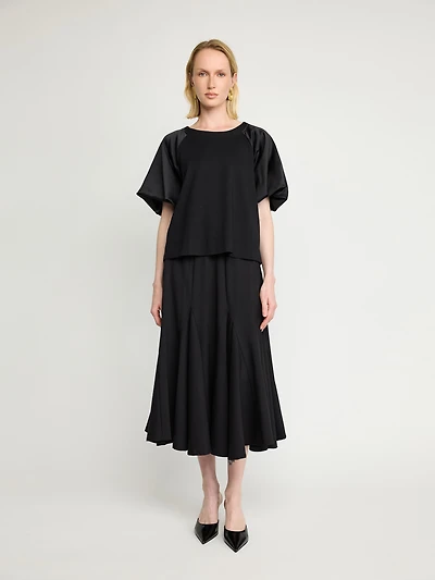 Viscose Blend Top with Satin Sleeve Detail