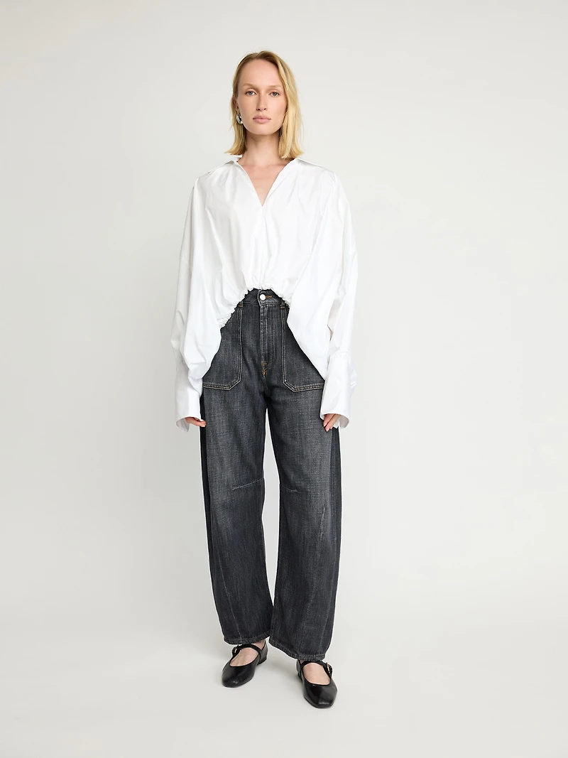 Oversized Cotton Blouse with Gathered Hem