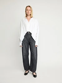 Oversized Cotton Blouse with Gathered Hem