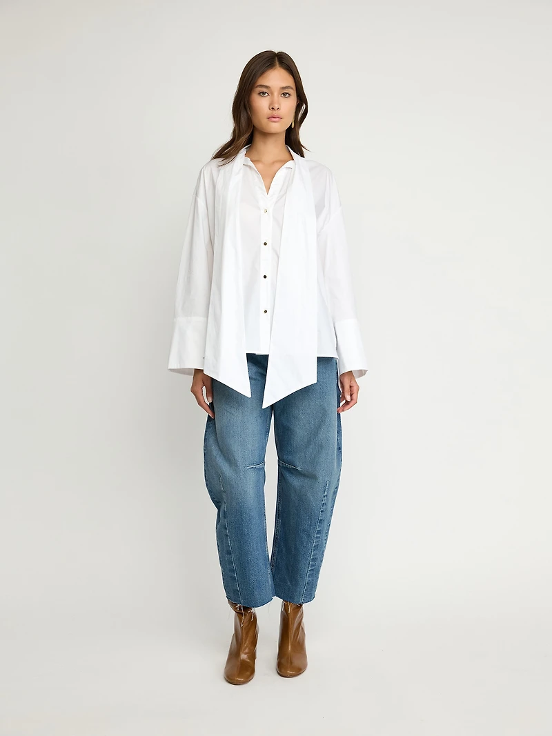 Oversized Cotton Shirt with Statement Bow