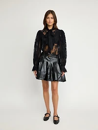 Sheer Lace Blouse with Tie Neck