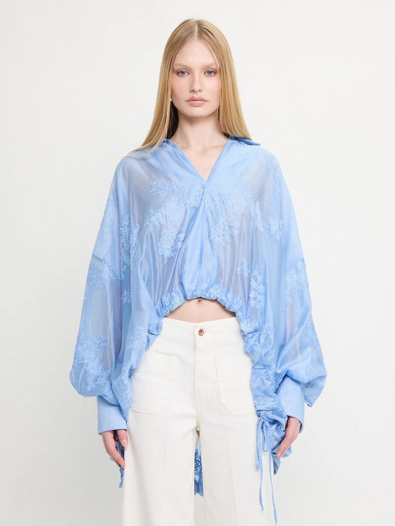 Floral Embroidery Blouse Blue