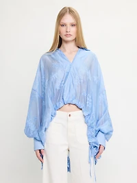 Floral Embroidery Blouse Blue
