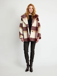 Checked Faux Shearling Coat