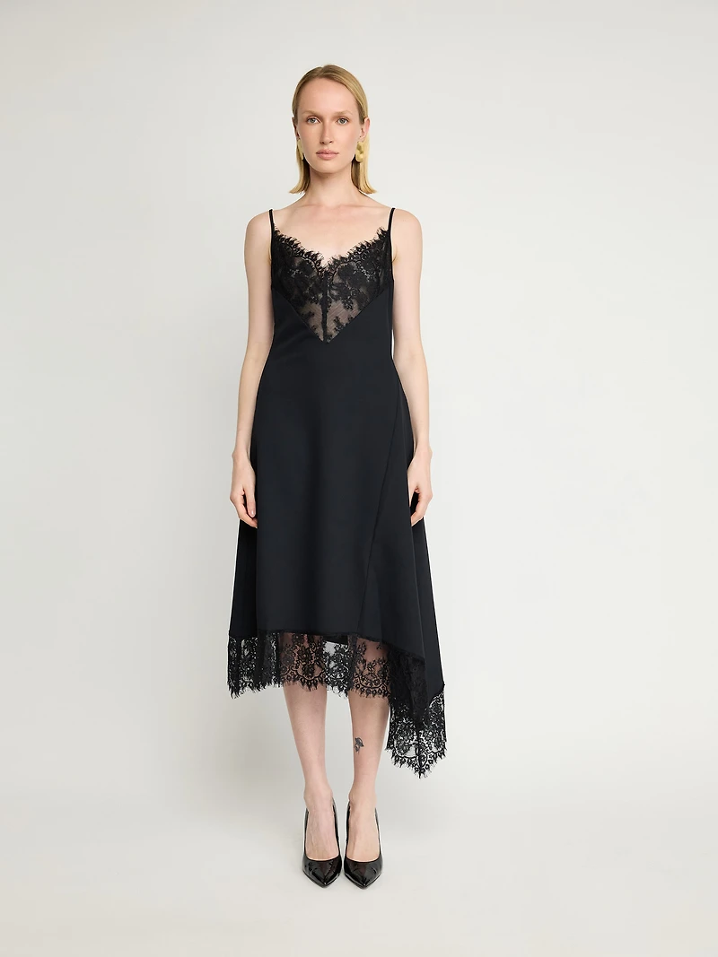 Lace-Trim Asymmetrical Slip Dress