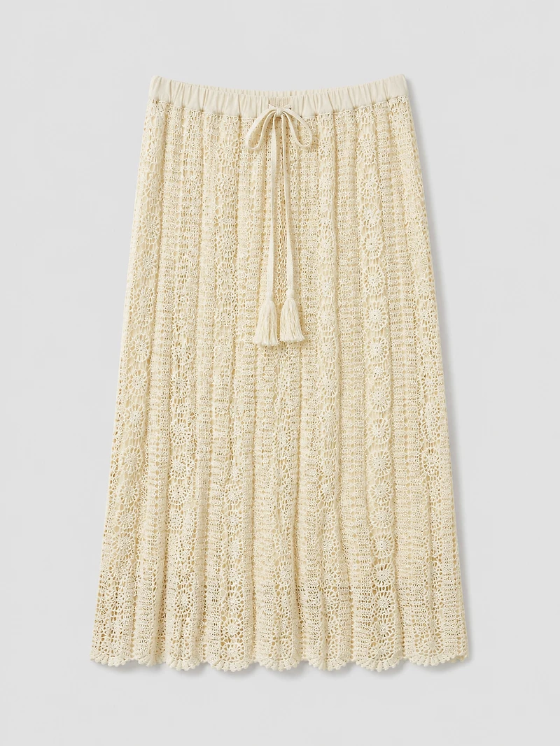Jupe midi au crochet beige