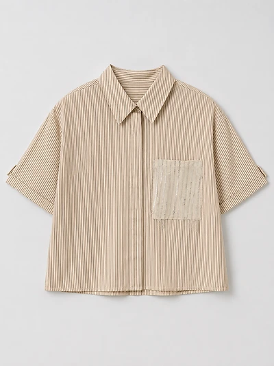 Chemise rayée beige à manches courtes