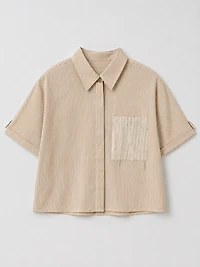 Chemise rayée beige à manches courtes