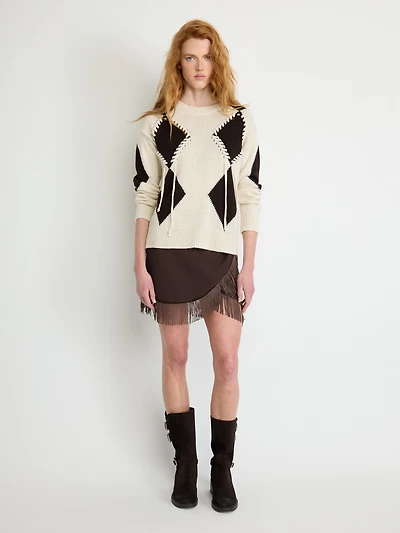 Diamond-Stitch Knit Sweater