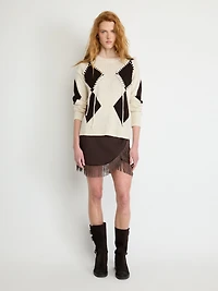 Diamond-Stitch Knit Sweater