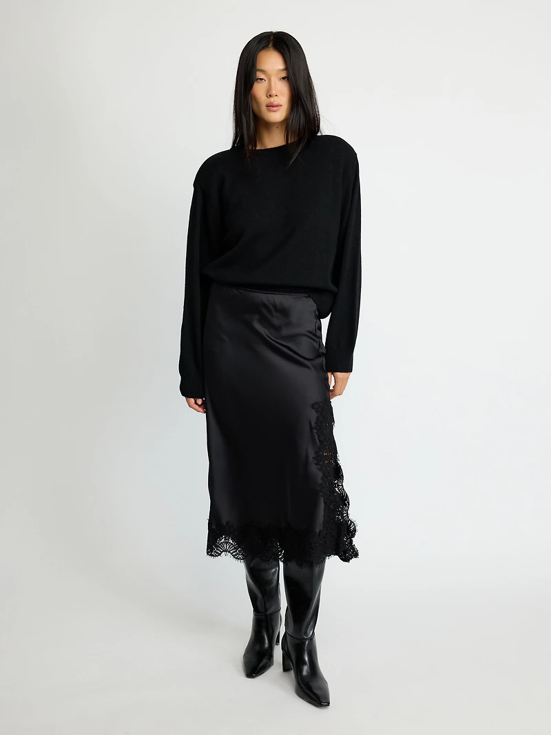 Lace-Trim Midi Skirt