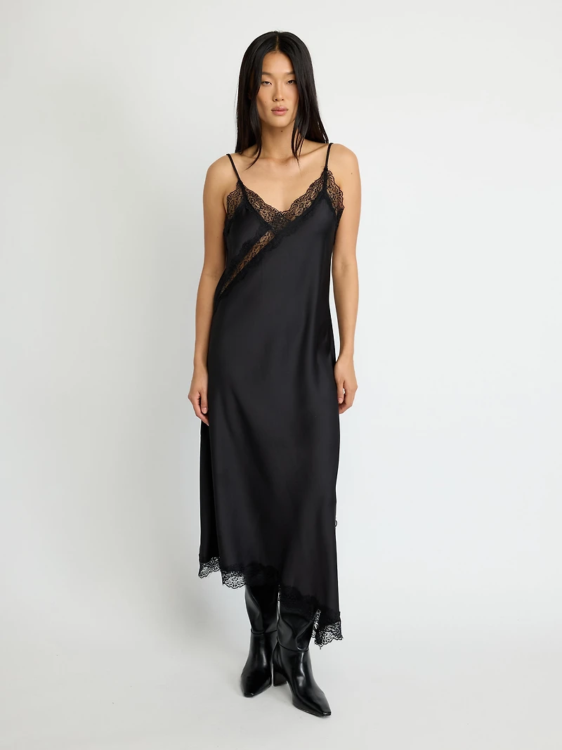Lace-Trim Satin Maxi Dress