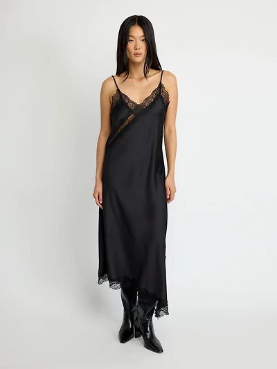 Lace-Trim Satin Maxi Dress