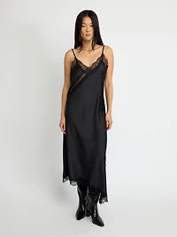 Lace-Trim Satin Maxi Dress