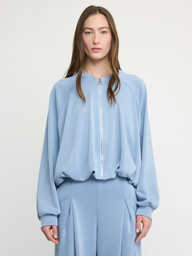 Gathered Hem Zip-Up Jacket