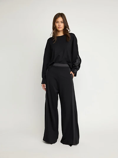 Tailored Wide-Leg Pants with Satin Detail